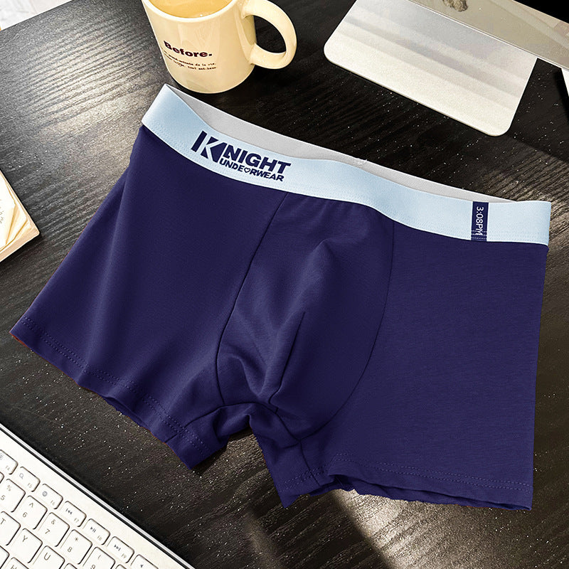 Simple Letter Men's Underwear Cotton Antibacterial Breathable Boxers Navy Blue - D&A