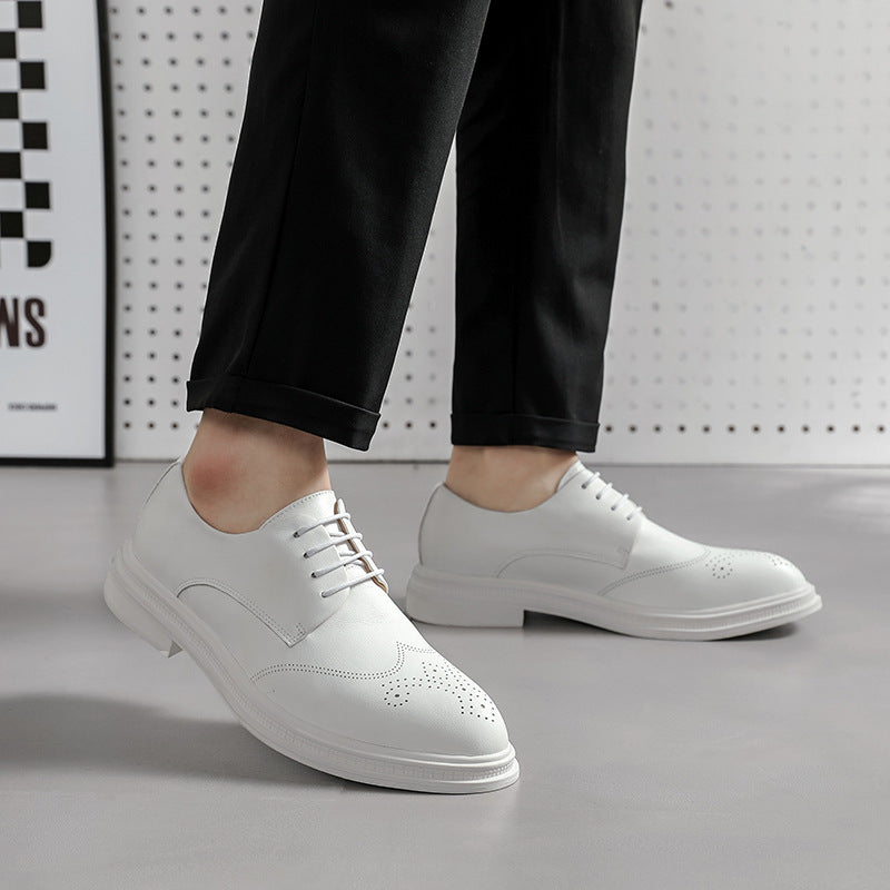 Men's Shoes British Formal Business Leather Shoes White Pointed Leather Shoes - D&A
