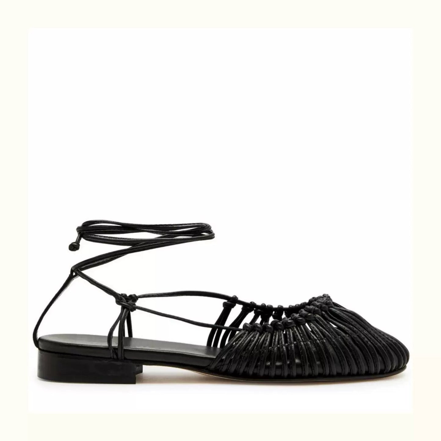 Niche Handmade Weave Vintage Genuine Leather Twine Grip Sandals Black - D&A