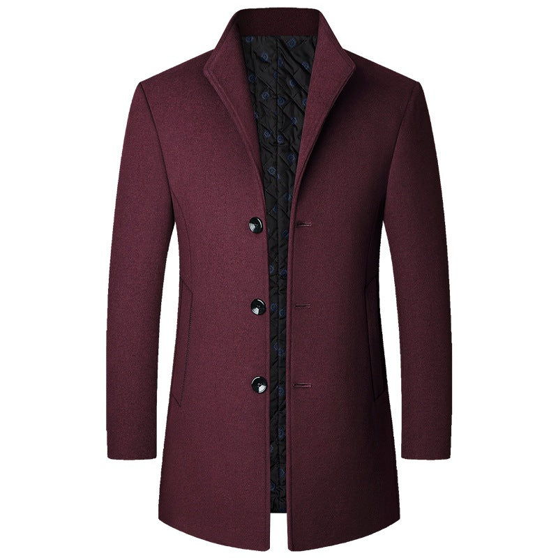 Autumn And Winter Casual Woolen Coat Men Wine Red - D&A