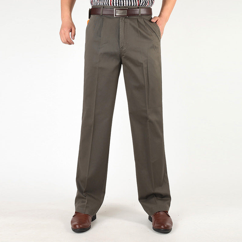 Thick Men's Pure Cotton Casual Pants 9 Deep Khaki Thickened - D&A