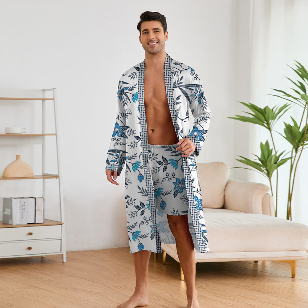Printing Men's Robes Long Sleeve Shorts Suit - D&A