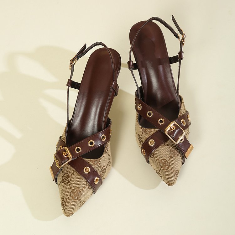 Women's Fashion New Ankle-strap Buckle High Heels Khaki - D&A