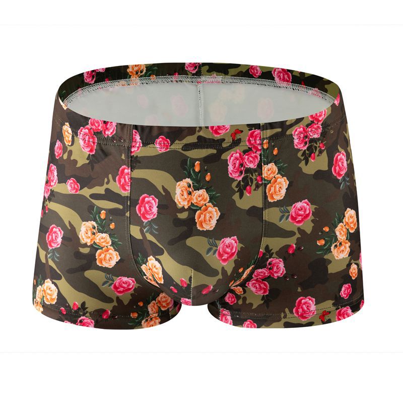 Printed Milk Silk Comfortable Breathable Multi-color Rose Boxers Camouflage Rose 048 L - D&A