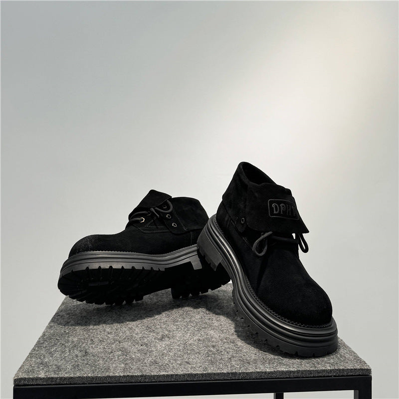 Retro Distressed Worker All-match Thick-soled Two-way Boots Black - D&A