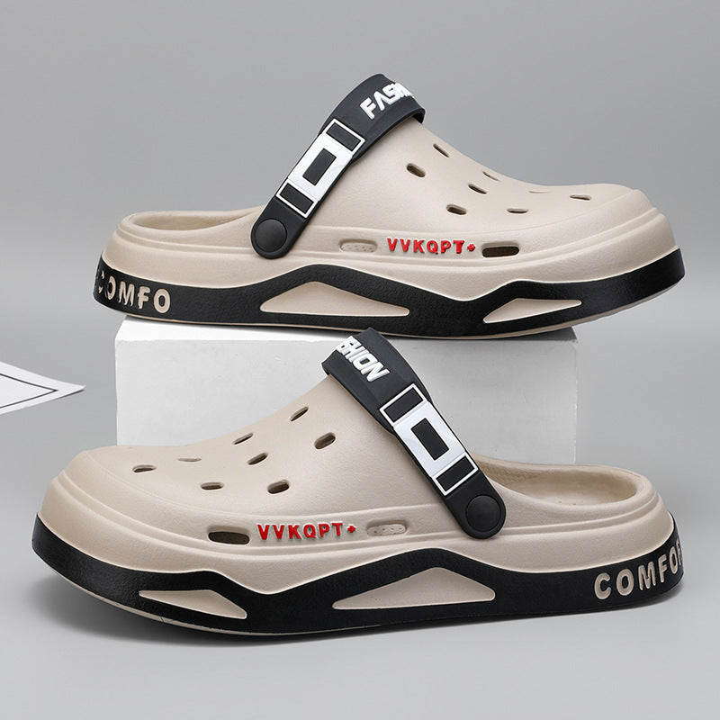 Sandals Summer Breathable Closed Toe Men's Slippers Dual-use Beach Shoes Deep Coffee - D&A