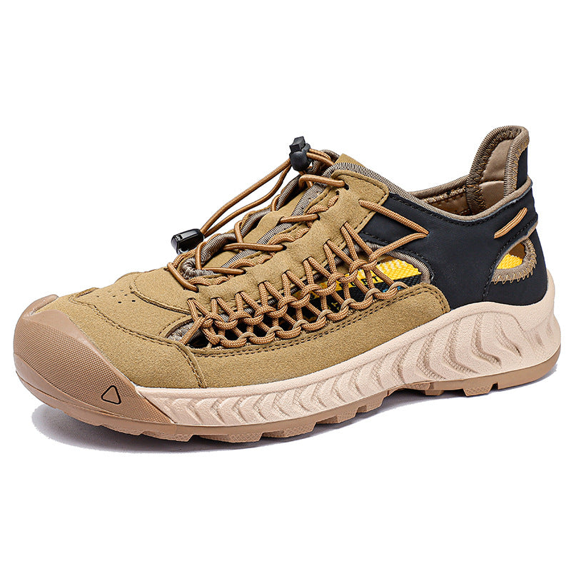 Hand-woven Sandals Men's Non-slip Wear-resistant Summer Outer Wear Breathable Closed Toe Khaki Black - D&A