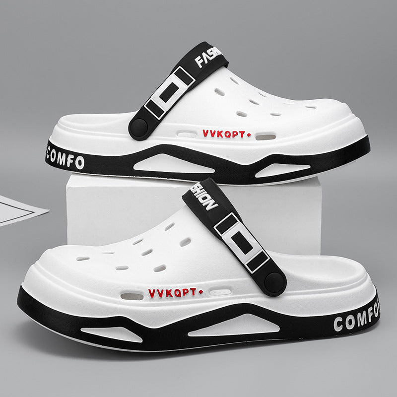 Sandals Summer Breathable Closed Toe Men's Slippers Dual-use Beach Shoes White And Black - D&A