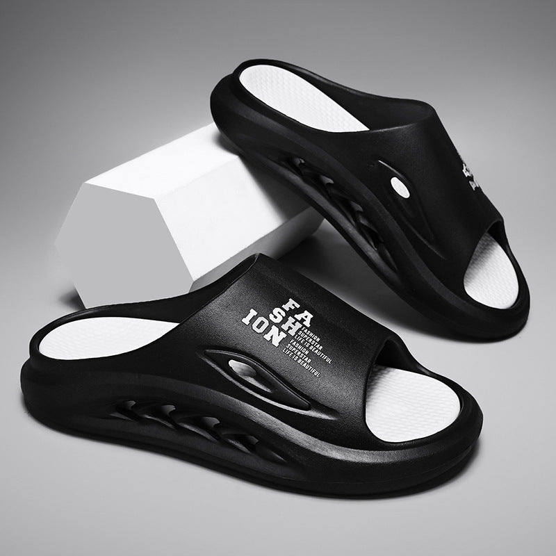 Men's EVA Thick Soled Color Blocked Slippers Black - D&A