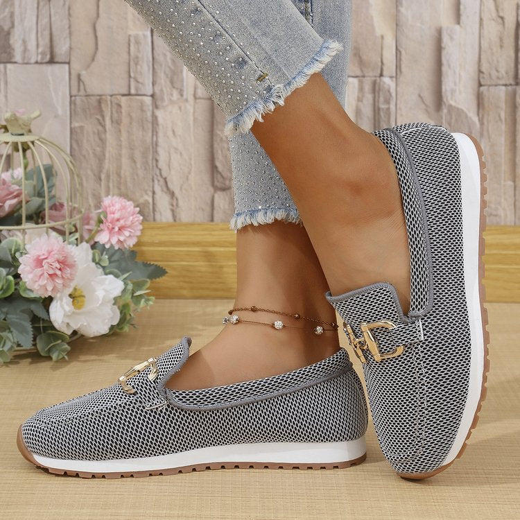 Women's All-match Casual Solid Color Flat Simple Sneaker Black - D&A