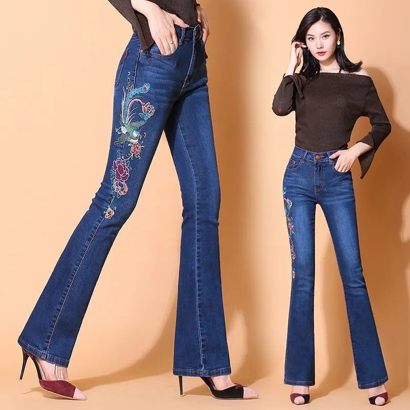 Women's Embroidered Skinny Jeans New High Waist Trousers DMY8939 Single Style - D&A