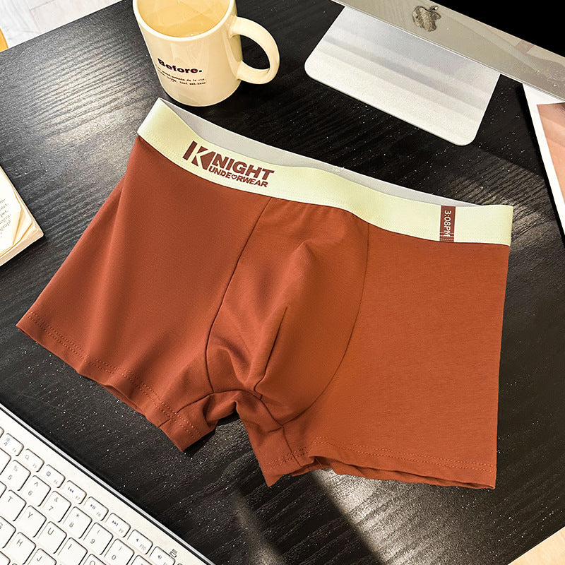 Simple Letter Men's Underwear Cotton Antibacterial Breathable Boxers Caramel Color - D&A