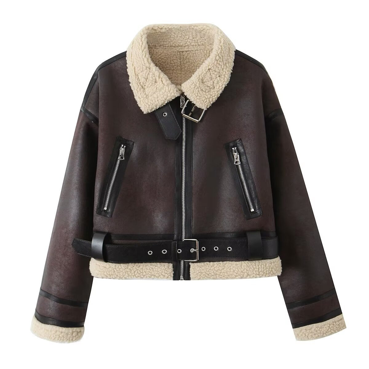 Wear Fur Integrated Lapel Thickening Warm Double-sided Casual Short Jacket Coat - D&A