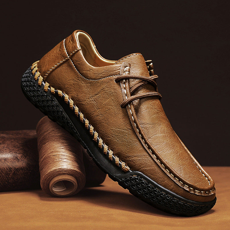 Men's Genuine Leather Casual Versatile Leather Shoes Light Brown - D&A