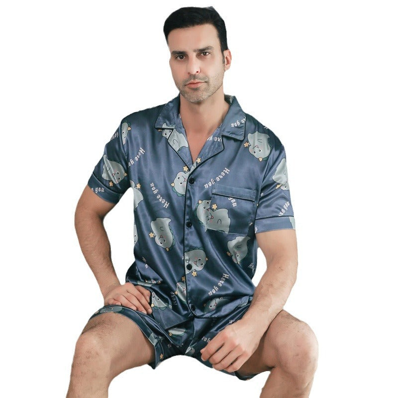 Ice Silk Short Sleeve Pajamas Men Can Be Outerwear Homewear - D&A