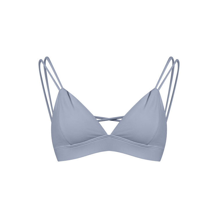 Women's Spaghetti Strap Bra Deep V Versatile Cross Sports Bra Gray - D&A
