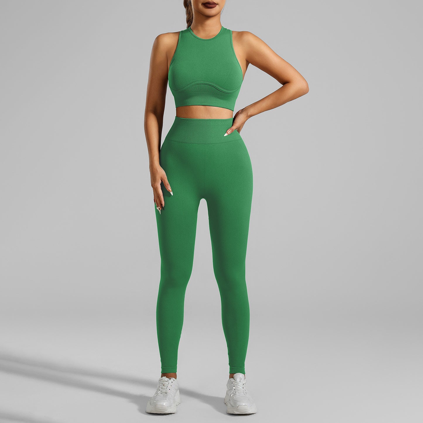 High-strength Running Tight Seamless Yoga Clothes Suit Dark Green - D&A
