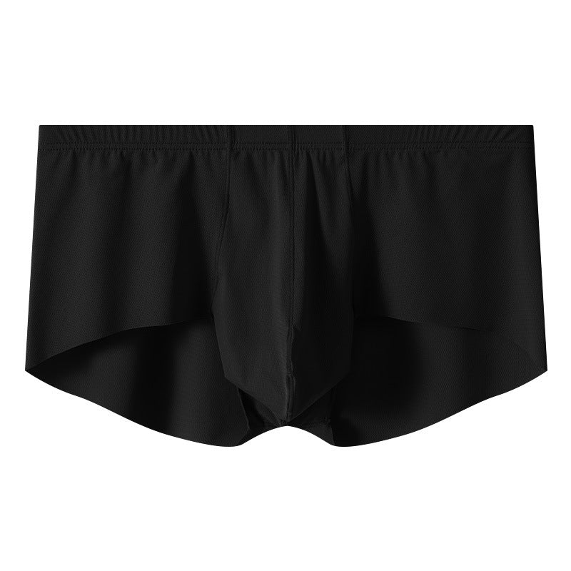 Men's Mid-rise Boxers Ice Silk Solid Color Underwear Black - D&A
