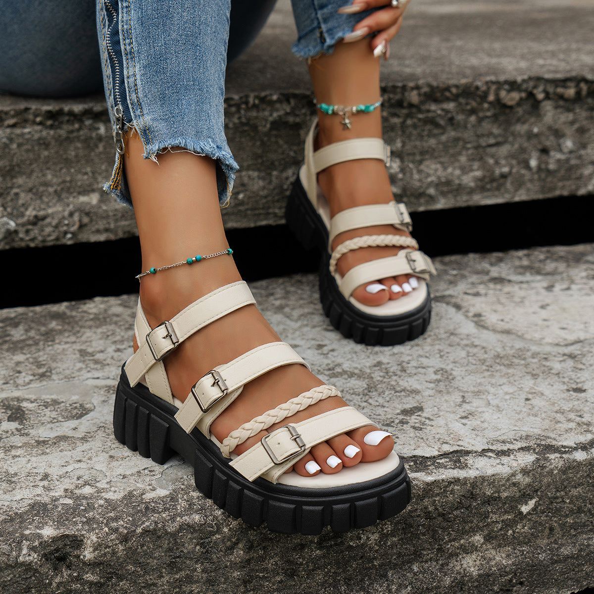 Women's Sponge Cake Thick-soled Open-toe Sandals - D&A