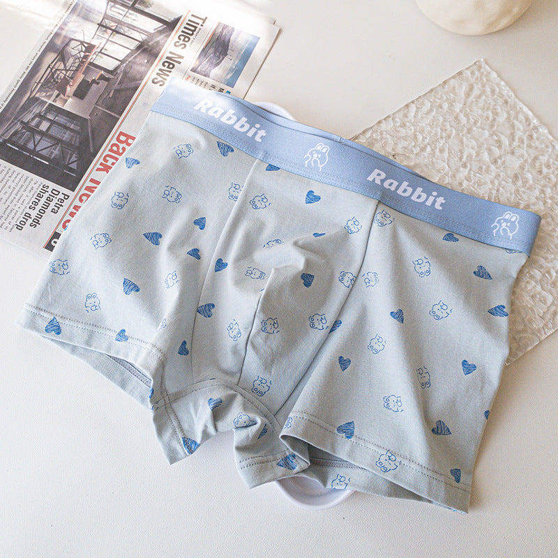 Men's Underwear Mid-waist Cartoon Rabbit Modal Cotton Manfu Blue Rabbit - D&A