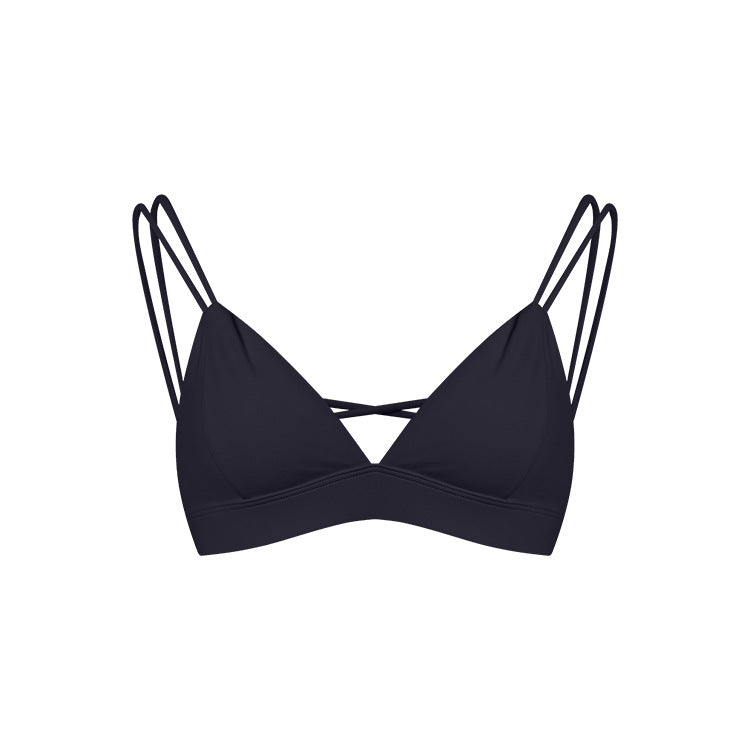 Women's Spaghetti Strap Bra Deep V Versatile Cross Sports Bra Black - D&A