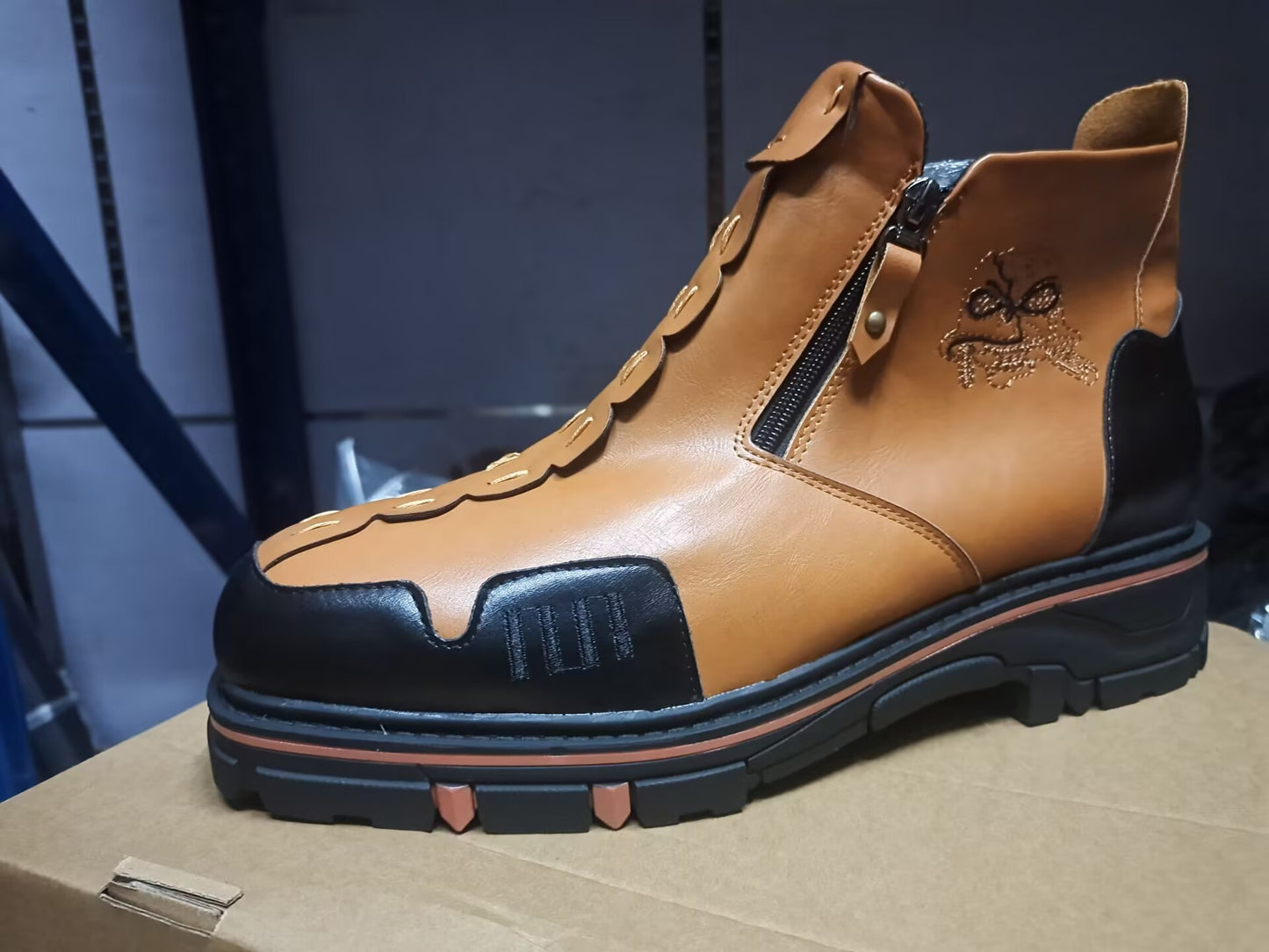 Men's Short Boots Round Toe Large Size Side Zipper Martin Boots Brown Yellow - D&A