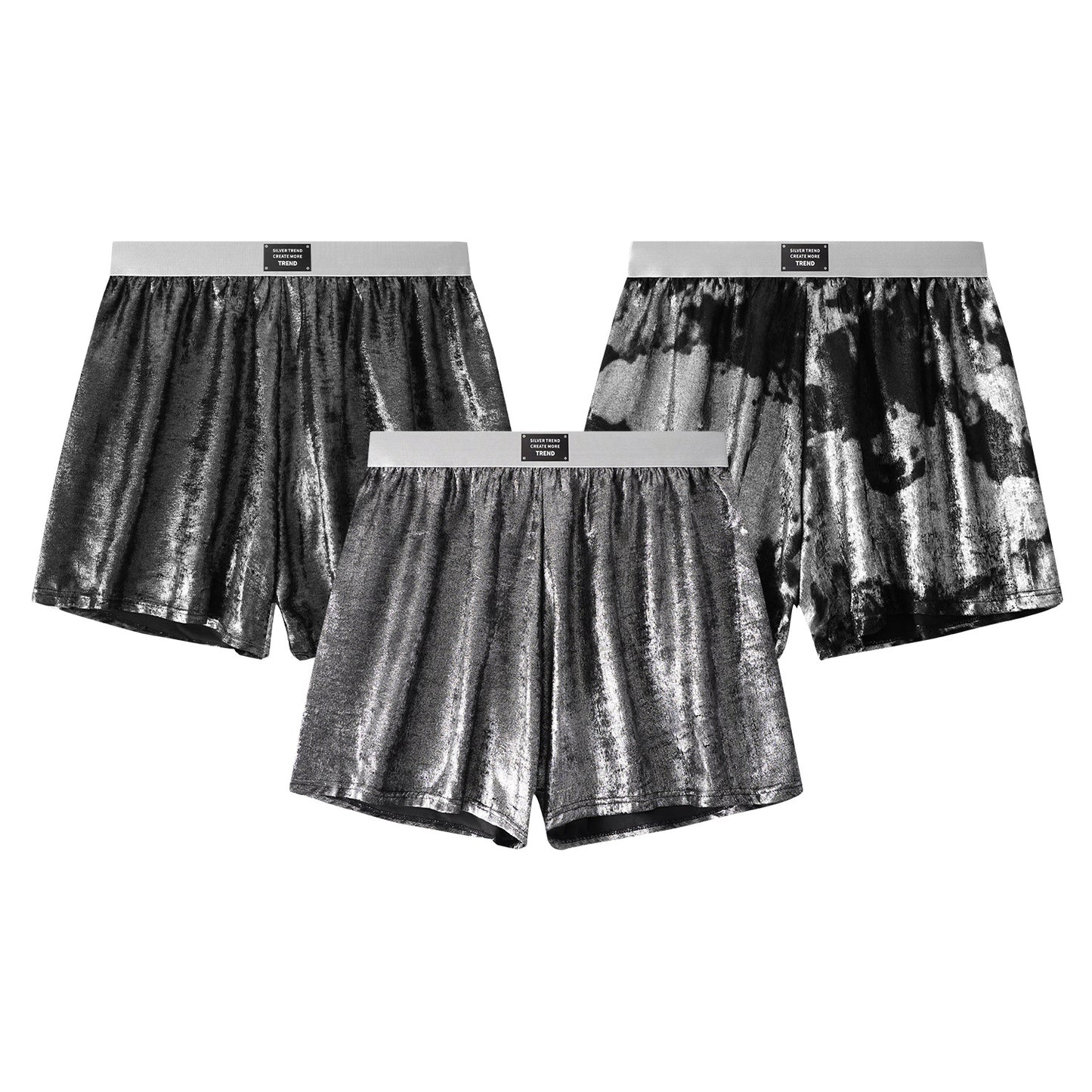 Galaxy Reflective Bright Silver Casual Woven Loose Underwear - D&A