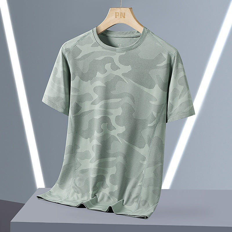 Breathable Quick-drying Top Summer Plus Size Round Neck Short Sleeve Army Green - D&A