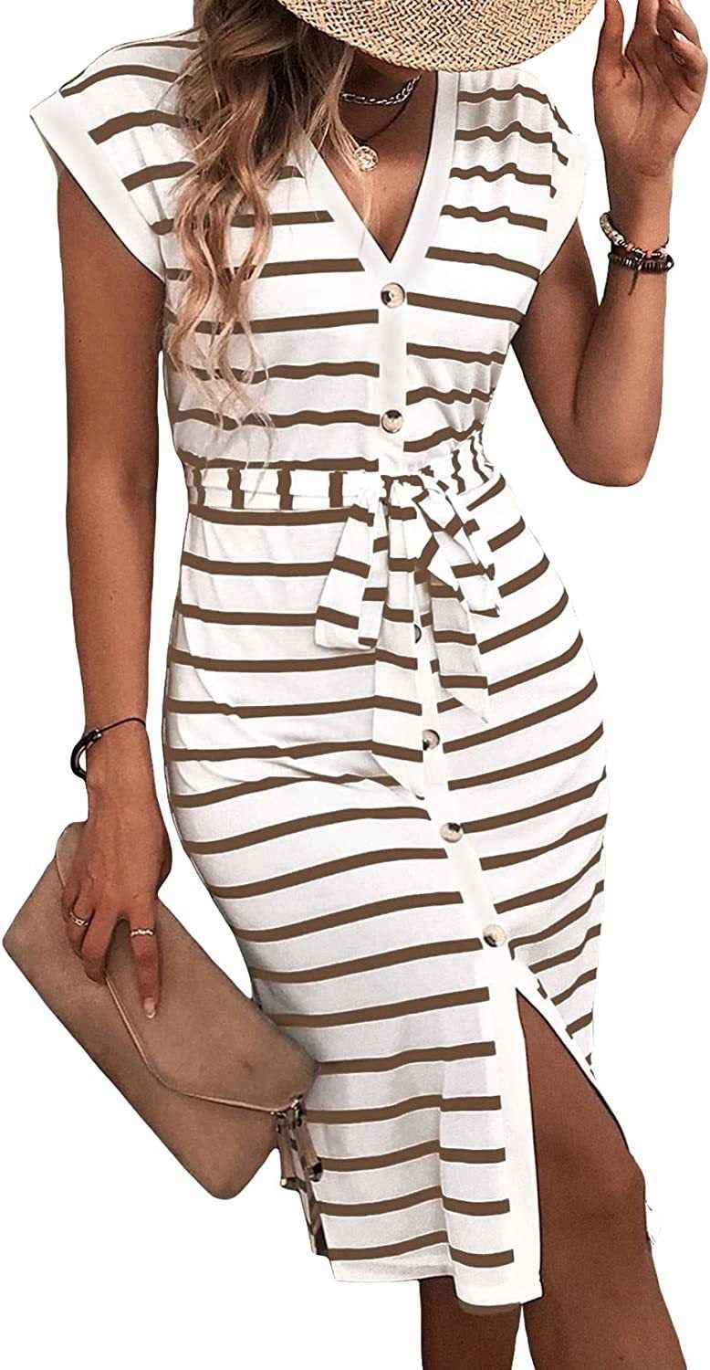 Striped Lace-up Cardigan Single-breasted Split Dress