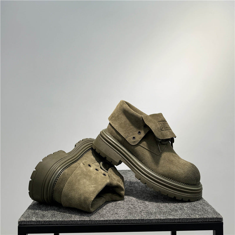 Retro Distressed Worker All-match Thick-soled Two-way Boots Green - D&A