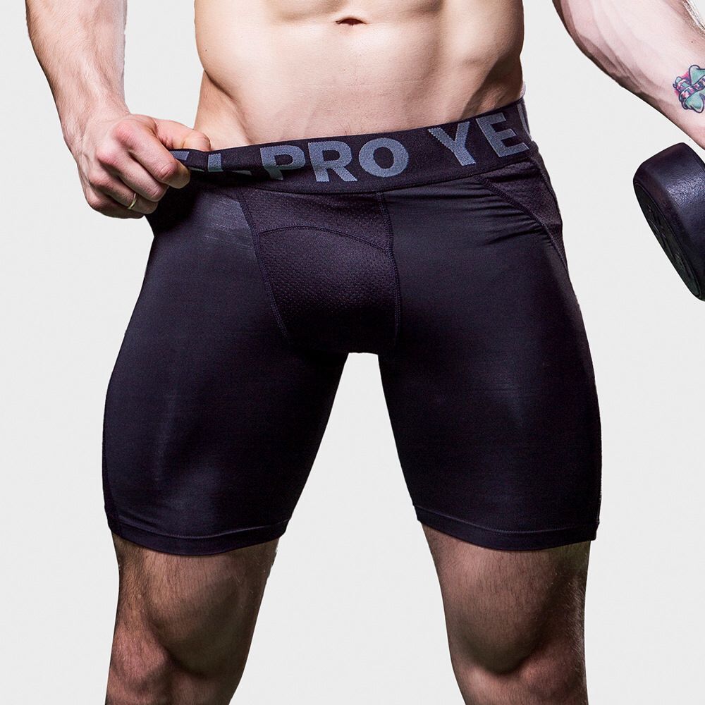 Sports Running Stretch Quick-drying Mesh Breathable Tight Shorts Black - D&A