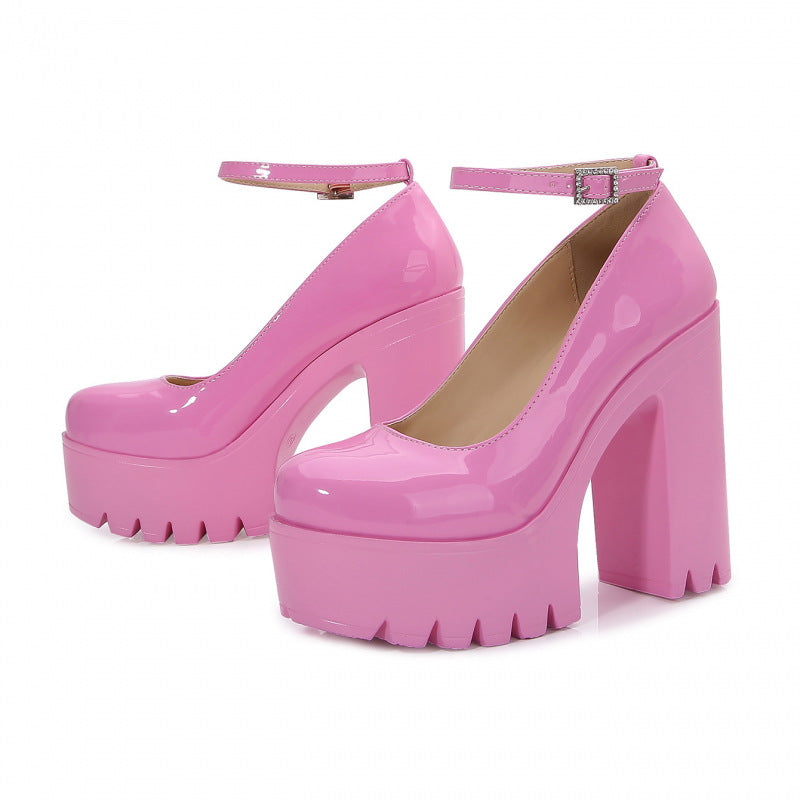 European And American Fashion Buckle Women's Shoes Pink - D&A