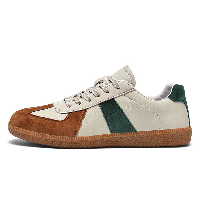Top Layer Pigskin Leather Sneaker Japanese Canvas Retro Sports Couple Casual Shoes Beige Green - D&A