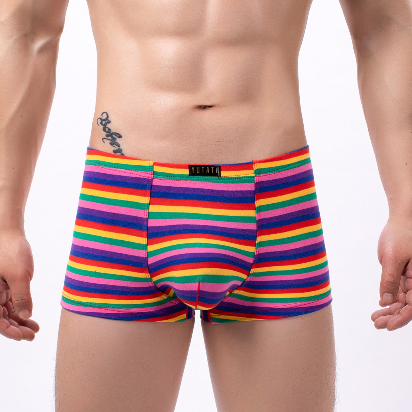 Men's Underwear Rainbow Bag Striped Boxers Purple - D&A