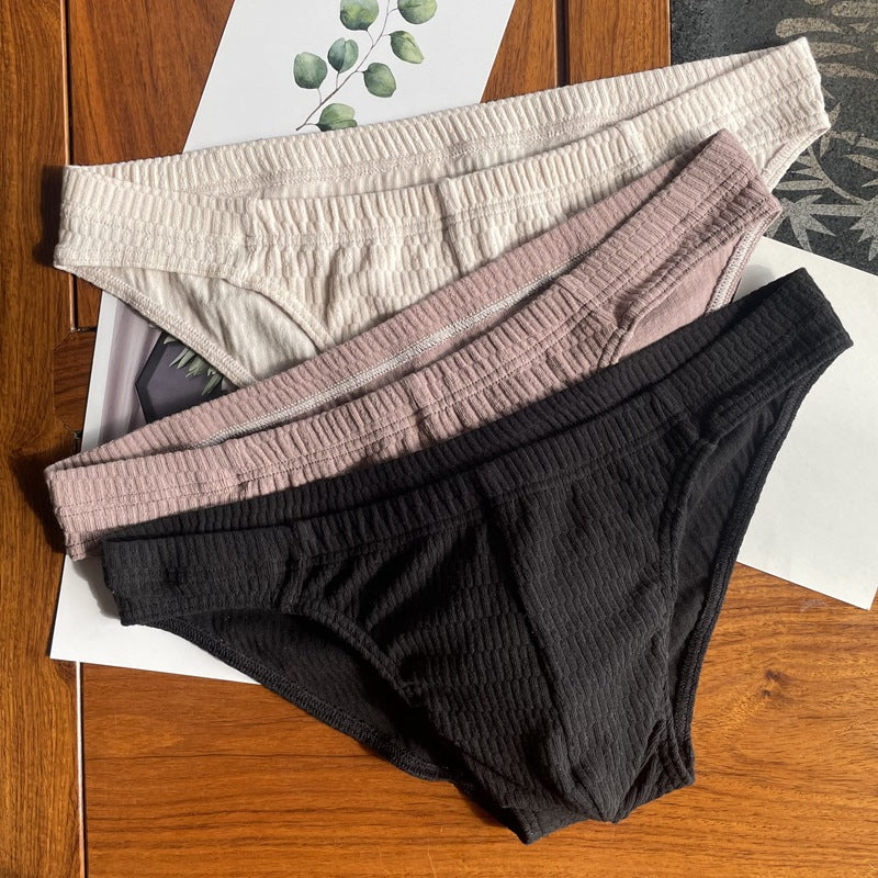 Men's Triangle Underwear Pure Cotton Pants Solid Color Shorts Black Apricot Skin Color - D&A
