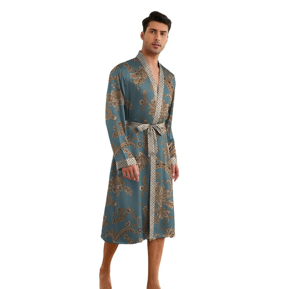 Printing Men's Robes Long Sleeve Shorts Suit - D&A