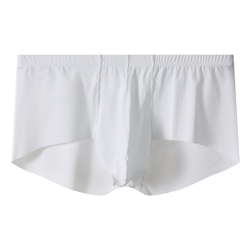 Men's Mid-rise Boxers Ice Silk Solid Color Underwear White - D&A