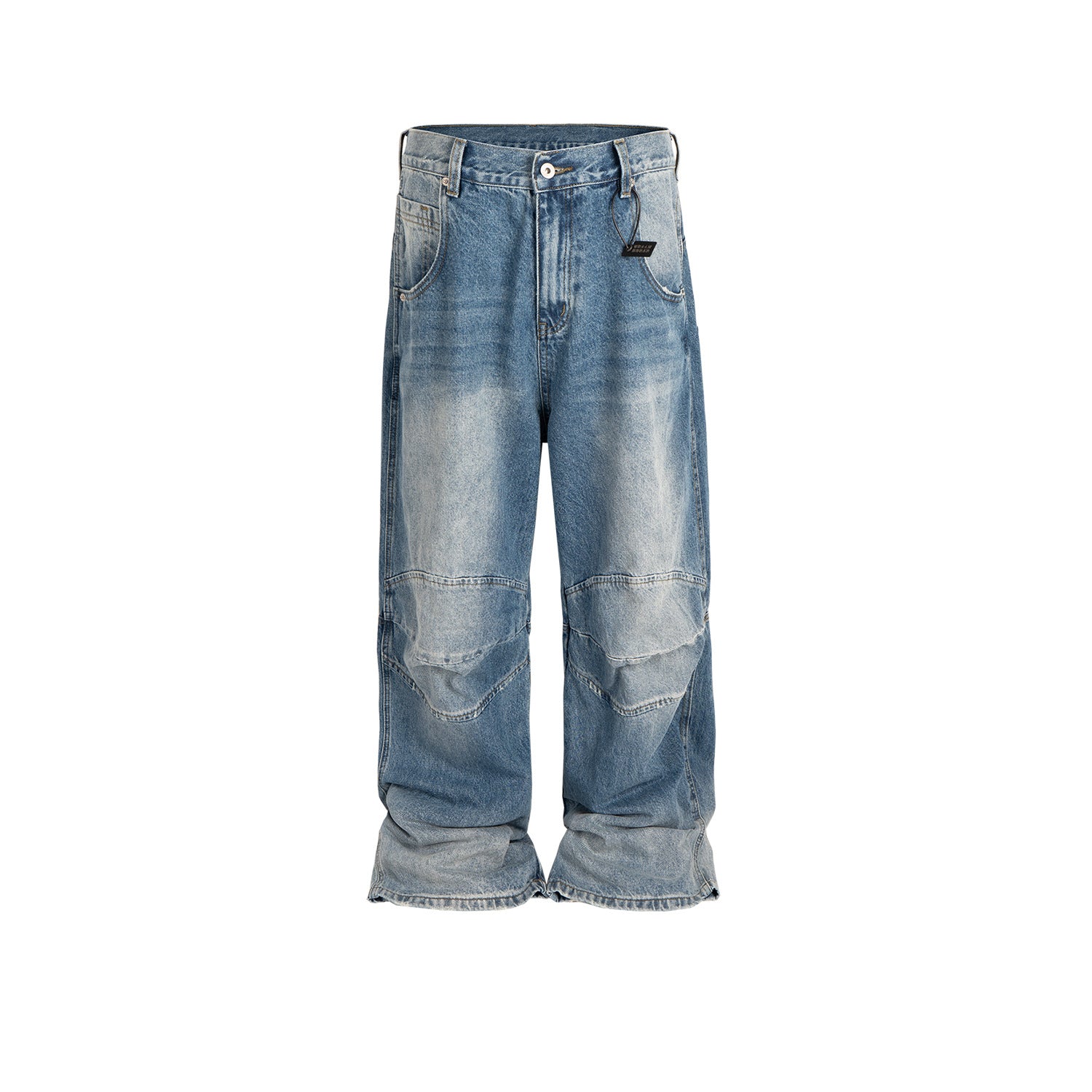 Profile Pleated BAGGY Washed White Blue Jeans Blue - D&A