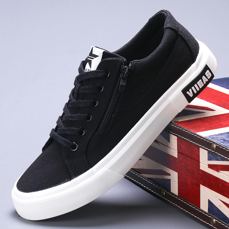 Men's Shoes Sports Casual Borad Shoes Breathable All-match Canvas Shoes 24125 Black And White - D&A