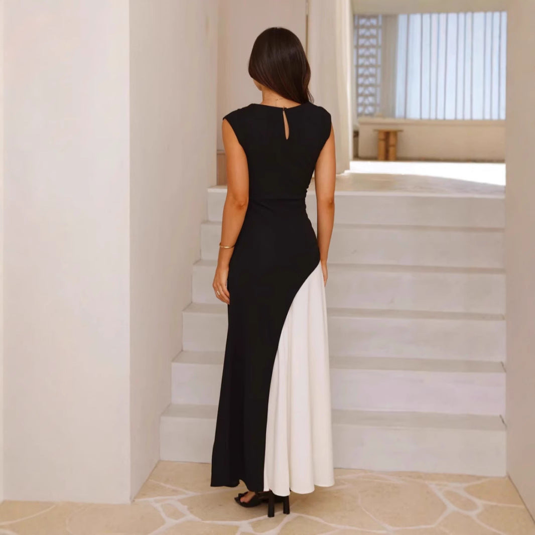 Women's Black And White Color Matching Women's Dress - D&A