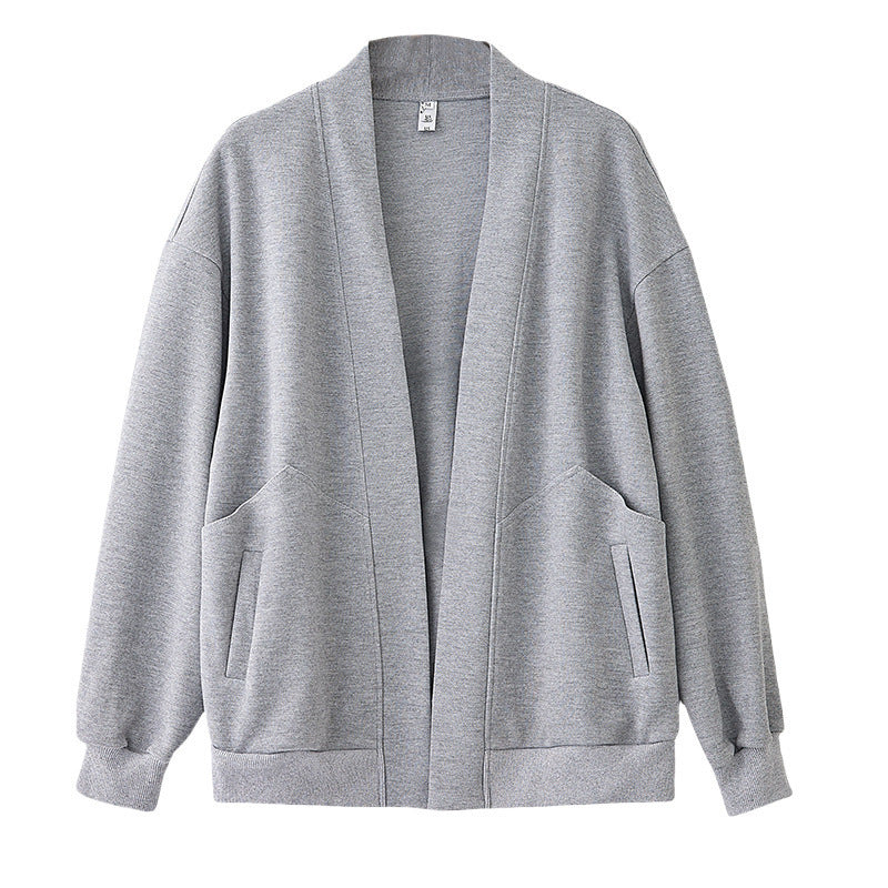 Lazy V-neck Sweatshirt Cardigan Women's Loose Casual Jacket All-matching Drop-shoulder Sleeve - D&A