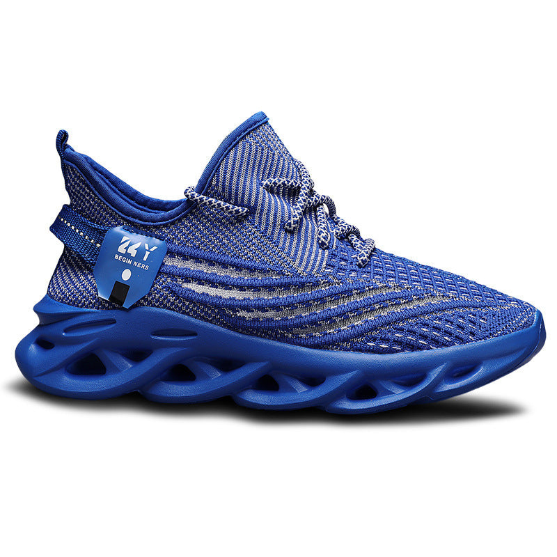 Flyknit Breathable Casual Sneaker Men's Mesh Surface Platform Running Shoes Blue - D&A