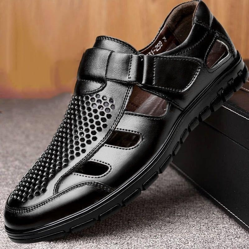 Men's Business Casual Hollow Work With Holes Leather Sandals - D&A