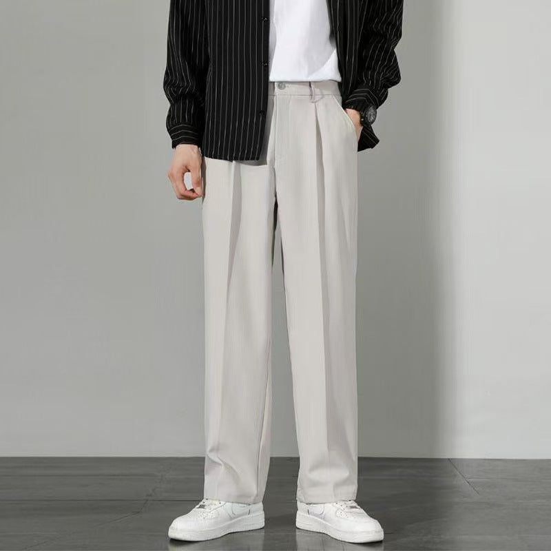 Trendy Ins Draping Design Wide-leg Pants Nine Points Light Gray - D&A