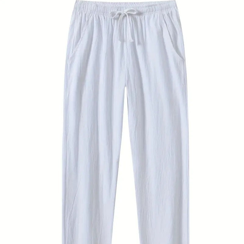 Cotton And Linen Beach Pants Men's Loose Casual White - D&A