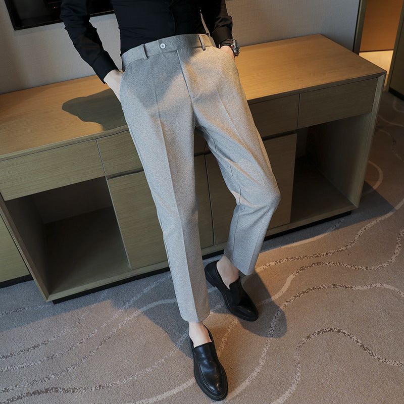 Straight Retro Brown Elastic Slim Fit Brown Casual Pants - D&A
