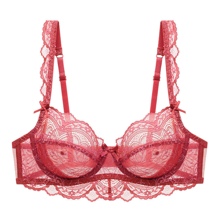 Transparent Lace Bra Ultra-thin Plus Size Bra Brick red - D&A