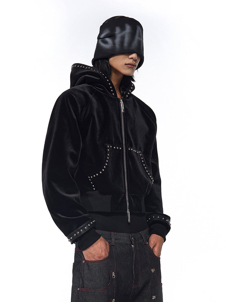 Gold Velvet Short Type Hooded Jacket - D&A