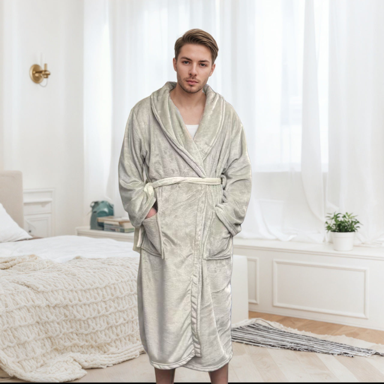 Couple Bathrobe Long Pajamas Homewear Champagne L - D&A