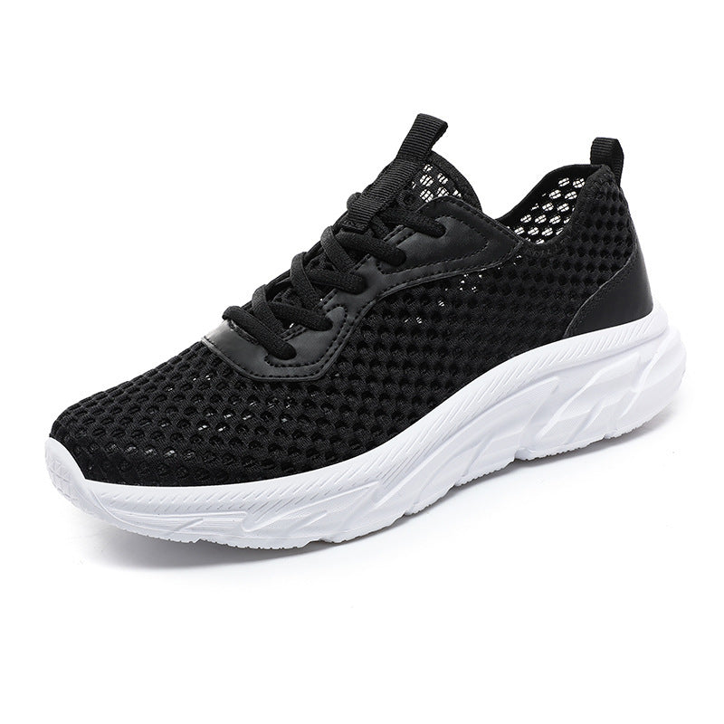Men's Shoes Hollow-out Breathable Mesh Casual Running Shoes Lightweight Sneaker Black And White - D&A